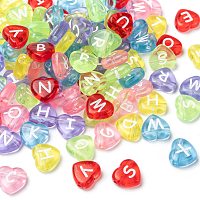 Arricraft Transparent Acrylic Heart Letter Beads, Mixed Color, 10.5x11.5x4.5mm, Hole: 2mm