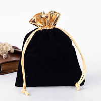 Honeyhandy Rectangle Velvet Jewelry Bag, Black, 14x11cm