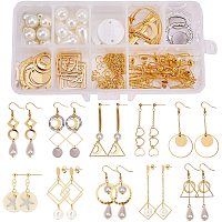 SUNNYCLUE DIY Earring Making, with 304 Stainless Steel Stud Earring Components/Charms/Links/Linking Rings, Brass Linking Rings and Brass Cable Chains, Mixed Color, 13.5x7x3cm