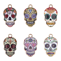 Alloy Enamel Charms, Cadmium Free & Lead Free, Suger Skull, Mixed Color, Light Gold, 22x13x2mm, Hole: 2mm, 36pcs/box