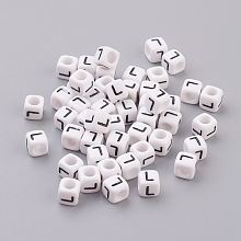 Honeyhandy Acrylic Horizontal Hole Letter Beads, Cube, White, Letter L, Size: about 6mm wide, 6mm long, 6mm high, hole: about 3.2mm, about 2600pcs/500g