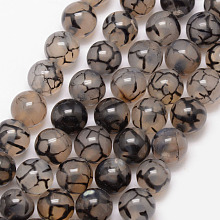 Arricraft Natural Dragon Veins Agate Bead Strands, Round, Grade A, Dyed & Heated, Coffee, 10mm, Hole: 1mm, about 37pcs/strand, 15 inches