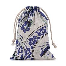 Honeyhandy Burlap Packing Pouches, Drawstring Bags, Royal Blue, 17.3~18.2x13~13.4cm