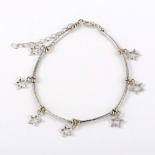 Honeyhandy Tibetan Style Star Anklets, with Iron Tube Beads and Zinc Alloy Lobster Claw Clasps, Antique Silver, 225mm