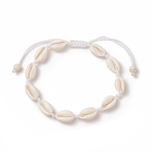 Honeyhandy Natural Cowrie Shell Braided Beaded Anklets, White, Inner Diameter: 2-1/4~3-1/2 inch(5.85~8.8cm)