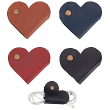 CRASPIRE Leather Cable Straps, Heart Earbud Cord Organizer 4 Colors PU Leather Handmade Portable USB Cord Holder, Earphone Cable Tie Cable Management for Travel Home(Black, Blue, Red, Brown)