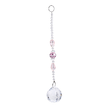 Honeyhandy Faceted Crystal Glass Ball Chandelier Suncatchers Prisms, with Alloy Beads, Pink, 190mm