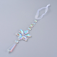 Honeyhandy Crystals Chandelier Suncatchers Prisms, Snowflake & Pointed Bullet Glass Hanging Pendant, with Organza Ribbon, Faceted, Full Rainbow Plated, Clear AB, 380mm