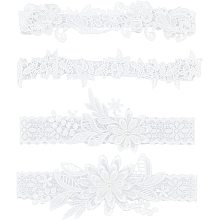 AHANDMAKER 4 Pcs Charming Lace Garters Wedding Garters, 4 Styles White Lace Garter with Unique Flower Pattern, for Bride