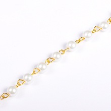 Honeyhandy Handmade Round Glass Pearl Beads Chains for Necklaces Bracelets Making, with Golden Iron Eye Pin, Unwelded, White, 39.3 inch, Bead: 6mm