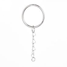 Honeyhandy 316 Surgical Stainless Steel Split Key Rings, Keychain Clasp Findings, with 304 Stainless Steel Jump Ring & Heart Link Chains, Stainless Steel Color, 60mm