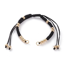 Honeyhandy Adjustable Polyester Braided Cord Bracelet Making, with Metallic Cord, Brass Beads, 304 Stainless Steel Jump Rings, Black, 5-1/2~11-3/8 inch(14~29cm)