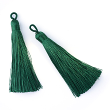 Honeyhandy Polyester Tassel Big Pendants Decoration, Dark Green, 80~90x8.5~9mm, Hole: 4x6mm