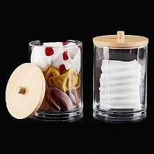 PandaHall Elite Scrunchie Holder Organizer, Acrylic Hair Tie Organizer Stand with Bamboo Lid Cotton Ball Pad Round Swab Holder for Bedroom Bathroom Accessories Storage Organizer 4.1x3.5x2.7inch