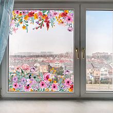 GORGECRAFT Large Size Reusable Flower Transparent Stained Window Clings Non Adhesive Double-Sided Spring Static Cling Window Stickers Summer Floral Sliding Glass Door Stickers Removable Covering Film