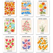 SUPERDANT 9Pcs Color Flower Wall Art Prints Retro Abstract Art Poster Decor Unframed Floral Drawing Posters Tulip Lily City Name Wall Art Prints for Gallery Room Aesthetic Living Room Bathroom Decor