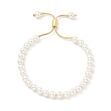 Honeyhandy Natural Pearl Beaded Slider Bracelet with Brass Snake Chain, Lead Free & Cadmium Free, Real 18K Gold Plated, Beads: 6mm, Inner Diameter: 1-3/4~2-5/8 inch(4.35~6.65cm)