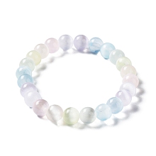 Honeyhandy Macaron Color Dyed Natural Selenite Round Beaded Stretch Bracelet, Colorful, Inner Diameter: 2-1/8 inch(5.4cm)