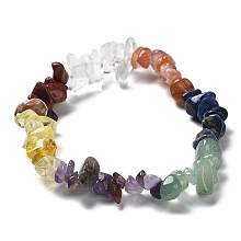 Honeyhandy Natural Mixed Gemstone & Glass Chips Beaded Stretch Bracelets, Inner Diameter: 2-1/8 inch(5.5cm)