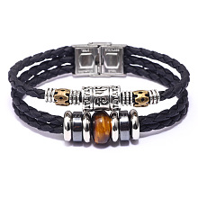 Honeyhandy Leather Multi-strand Bracelets, with Tiger Eye, Synthetic Hematite, Alloy Findings and Stainless Steel Clasps, 8-1/8 inch(20.5cm), 13mm