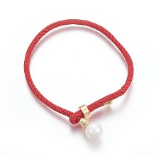 Honeyhandy Cotton Cord Bracelets, Red String Bracelets, with Shell Pearl Beads and Brass Finding, Long-Lasting Plated, Real 24K Gold Plated, Red, 9 inch(23cm)