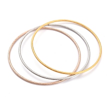 Honeyhandy 3Pcs 3 Colors Women's Simple Fashion 304 Stainless Steel Stackable Buddhist Bangles, Textured, Mixed Color, Inner Diameter: 2-5/8 inch(6.8cm), 1pc/color