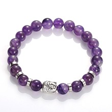 Honeyhandy Buddha Head Gemstone Beaded Stretch Bracelets, with Tibetan Style Beads and Brass Beads, Amethyst, 55mm