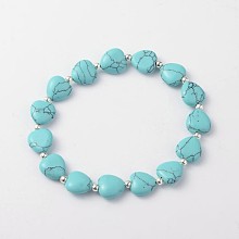 Honeyhandy Heart Synthetic Turquoise Stretch Bracelets, with Silver Color Plated Iron Finding, 57mm