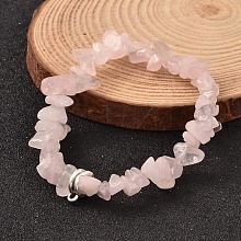 Honeyhandy Chip Natural Rose Quartz Beaded Stretch Bracelets, with Antique Silver Plated Alloy Tube Bails, 53mm