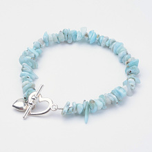 Honeyhandy Natural Larimar Beaded Bracelets, with Alloy Toggle Clasps, Heart, 8-1/4 inch(208mm)