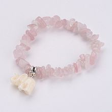 Honeyhandy Resin Elephant Charm Bracelets, with Natural Rose Quartz Chips, 2 inch(51mm)