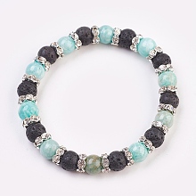 Honeyhandy Natural Flower Amazonite Stretch Bracelets, with Brass Rhinestone Spacer Beads, 2 inch(5.2cm)