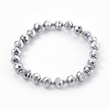 Honeyhandy Electroplate Glass Stretch Bracelets, with Brass Spacer Beads, Round, Platinum Plated, 2-1/8 inch(5.3cm)