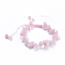 Honeyhandy Adjustable Natural Rose Quartz Chip Beads Braided Bead Bracelets, with Nylon Thread, 1-7/8 inch(4.8cm)