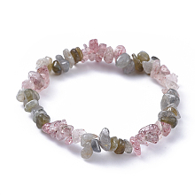 Honeyhandy Natural Labradorite & Strawberry Quartz Chip Stretch Bracelets, Inner Diameter: 2-1/8~2-1/4 inch(5.3~5.5cm)