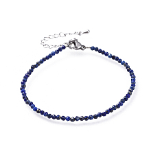 Honeyhandy Natural Lapis Lazuli Bead Bracelets, with 304 Stainless Steel Lobster Claw Clasps and Brass Extender Chains, Faceted, 7-1/4 inch(18.5cm)