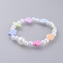 Honeyhandy Kids Stretch Bracelets, with Acrylic Imitated Pearl and Colorful Acrylic Beads, Colorful, 1-7/8 inch(4.8cm)