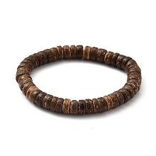 Honeyhandy Rondelle Natural Coconut Stretch Bracelets, Coconut Brown, Inner Diameter: 2-1/8 inch(5.5cm)