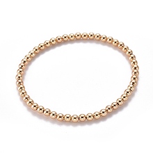 Honeyhandy Brass Stretch Beaded Bracelets, Round, Real 18K Gold Plated, Inner Diameter: 2-1/4 inch(5.8cm), Bead: 4mm