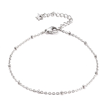 Honeyhandy 304 Stainless Steel Cable Chain, Satellite Chain Bracelets, with Rondelle Beads and Lobster Claw Clasps, Stainless Steel Color, 7-1/4 inch(18.5cm)