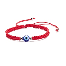 Honeyhandy Resin Evil Eye Braided Bead Bracelet, Red Adjustable Bracelet for Kid, Blue, Inner Diameter: 2-3/8~3-1/2 inch(6~8.75cm)