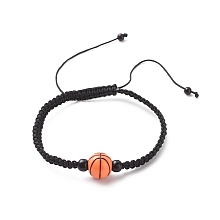 Honeyhandy Acrylic Braided Bead Bracelet, Nylon Cord Adjustable Bracelet for Women, Basketball Pattern, Inner Diameter: 2-1/8~3-1/2 inch(5.5~8.8cm)