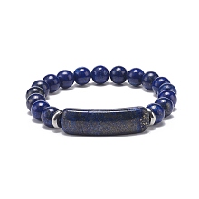 Honeyhandy Natural Lapis Lazuli(Dyed) Beaded Stretch Bracelet, Gemstone Jewelry for Men Women, Rectangle Bar Charm Bracelets, Inner Diameter: 2-1/8 inch(5.3cm)