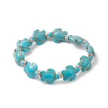 Honeyhandy Dyed Synthetic Turquoise Tortoise Beaded Stretch Bracelet for Women, Turquoise, Inner Diameter: 2-1/8 inch(5.3cm)