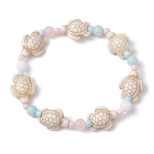 Honeyhandy Dyed Natural Malaysia Jade & Synthetic Turquoise Turtle Beaded Stretch Bracelets, Ocean Theme Bracelet, Inner Diameter: 2-3/8 inch(6cm)