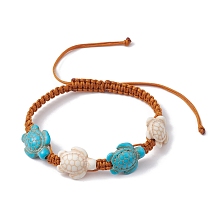 Honeyhandy Synthetic Turquoise Sea Turtle Braided Bead Bracelet, Nylon Adjustable Bracelet, Turquoise, Inner Diameter: 2-1/2~4-1/8 inch(6.5~10.6cm)