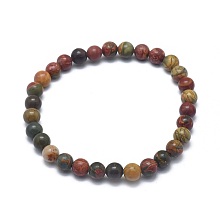 Honeyhandy Natural Polychrome Jasper/Picasso Stone/Picasso Jasper Bead Stretch Bracelets, Round, 2 inch~2-3/8 inch(5~6cm), Bead: 5.8~6.8mm