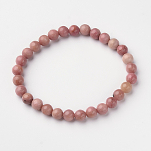 Honeyhandy Natural Rhodonite Round Bead Stretch Bracelets, 2-1/8 inch(54.5mm), Bead: 6mm