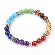 Honeyhandy Gemstone Stretch Bracelets, with Alloy Findings, Round, Chakra Beaded Bracelets, 2-1/4 inch(57mm)