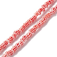 Honeyhandy Handmade Lampwork Beads Strands,  2 Tone, Column, Red, 5~6x3~5.5mm, Hole: 1.8mm, about 96pcs/strand, 14.96~15.16 inch(38~38.5cm)